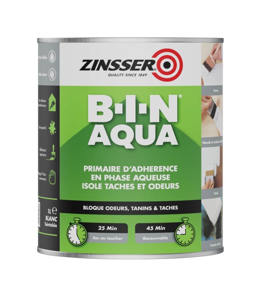 Primaire d'accrochage isolant en phase aqueuse ZINSSER BIN Aqua blanc 1L