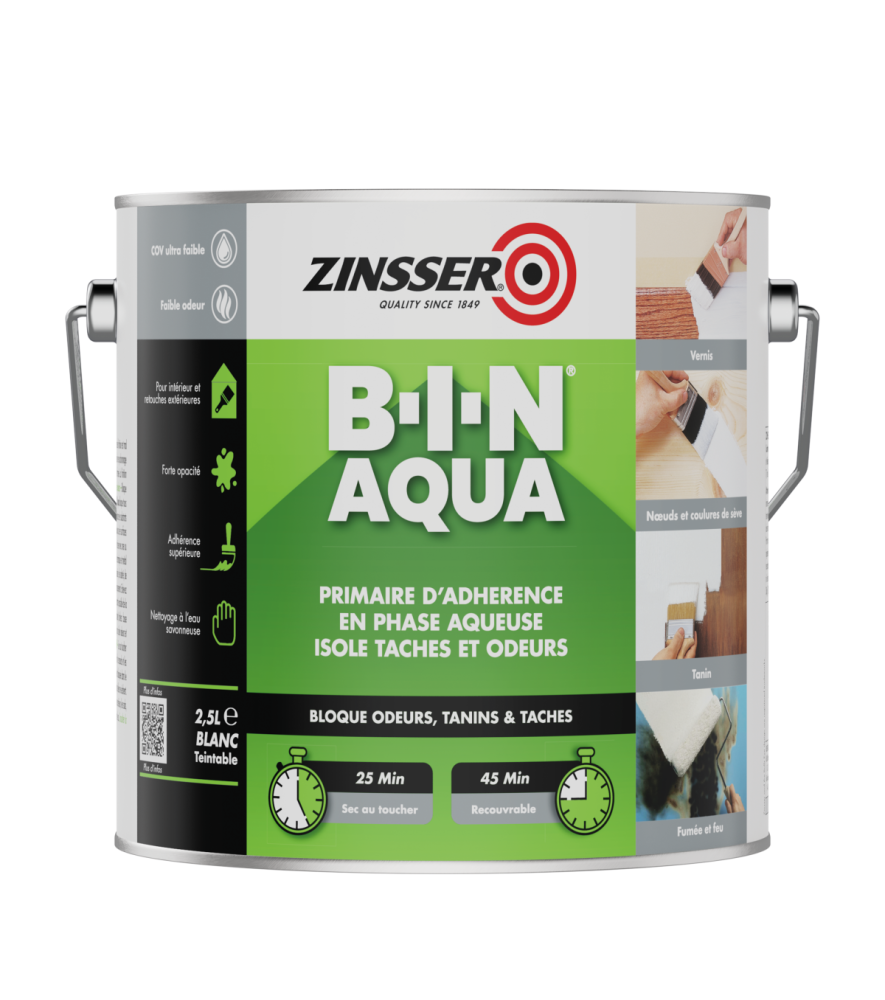 Primaire d'accrochage isolant en phase aqueuse ZINSSER BIN Aqua blanc 2,5L