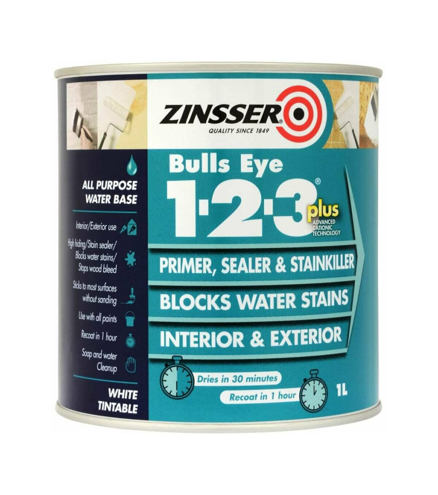 Primaire isolant ZINSSER Bulls Eye 1-2-3 PLUS blanc 1L