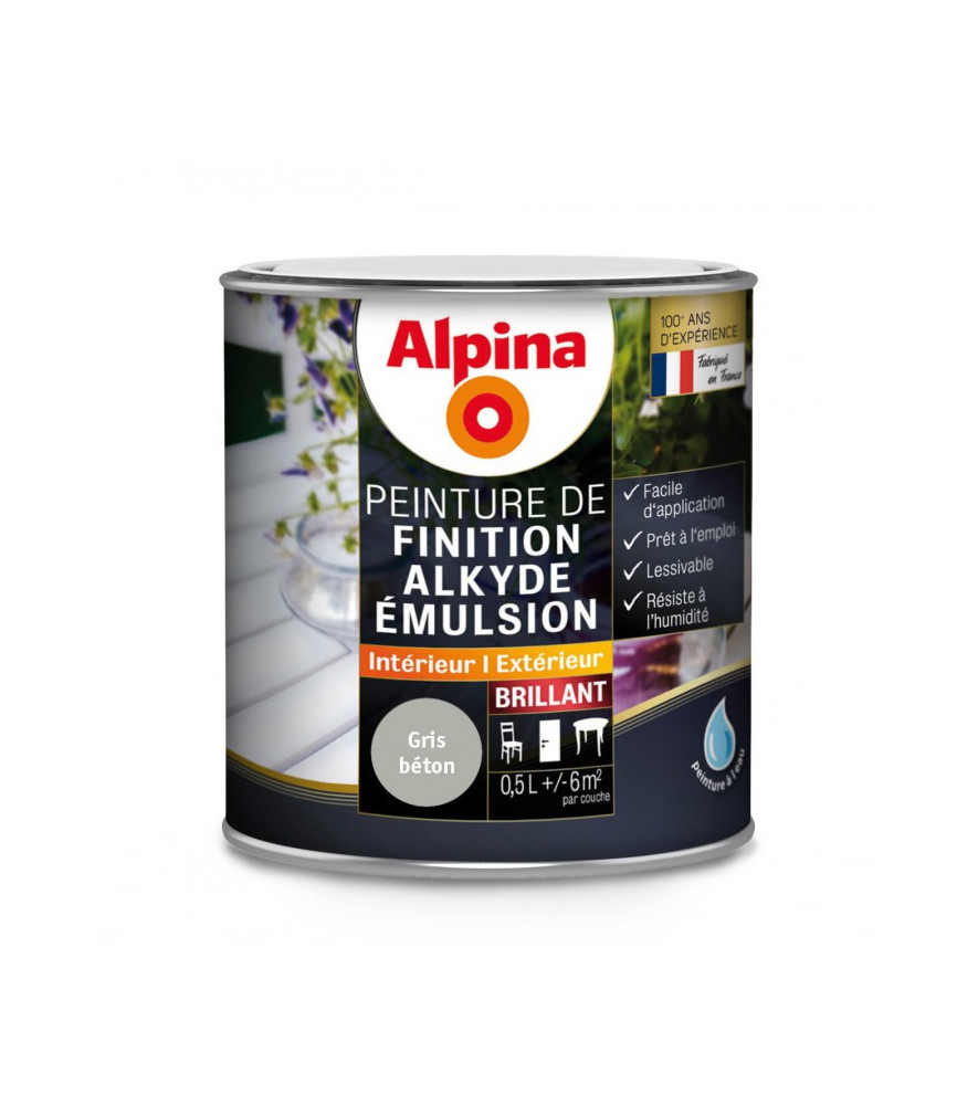 Peinture alkyde émulsion brillant ALPINA 0,5L gris béton