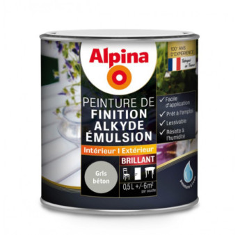 Peinture alkyde émulsion brillant ALPINA 0,5L gris béton