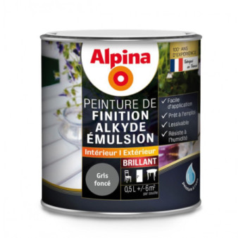 Peinture alkyde émulsion brillant ALPINA 0,5L gris foncé