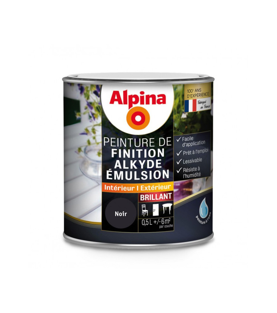 Peinture alkyde émulsion brillant ALPINA 0,5L noir