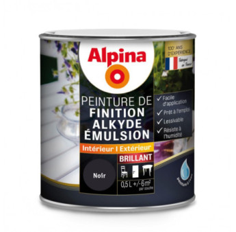 Peinture alkyde émulsion brillant ALPINA 0,5L noir