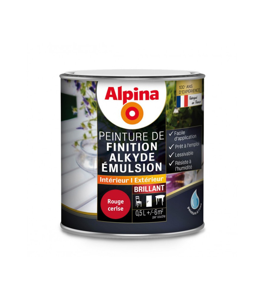 Peinture alkyde émulsion brillant ALPINA 0,5L rouge cerise