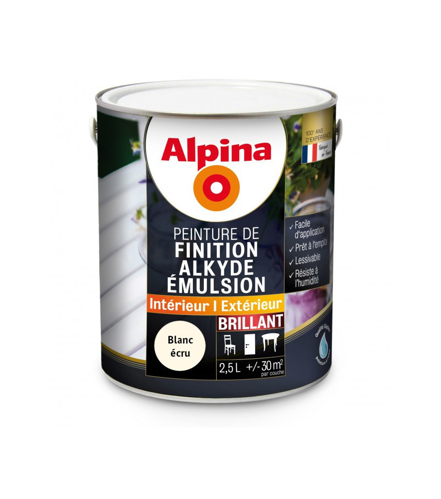 Peinture alkyde émulsion brillant ALPINA 2,5L blanc écru