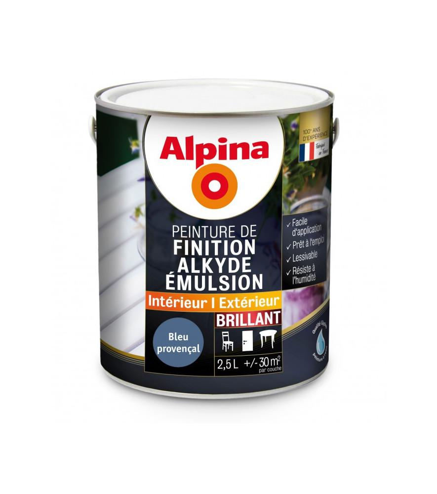 Peinture alkyde émulsion brillant ALPINA 2,5L bleu provençal