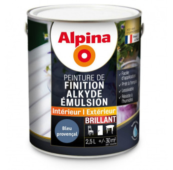 Peinture alkyde émulsion brillant ALPINA 2,5L bleu provençal