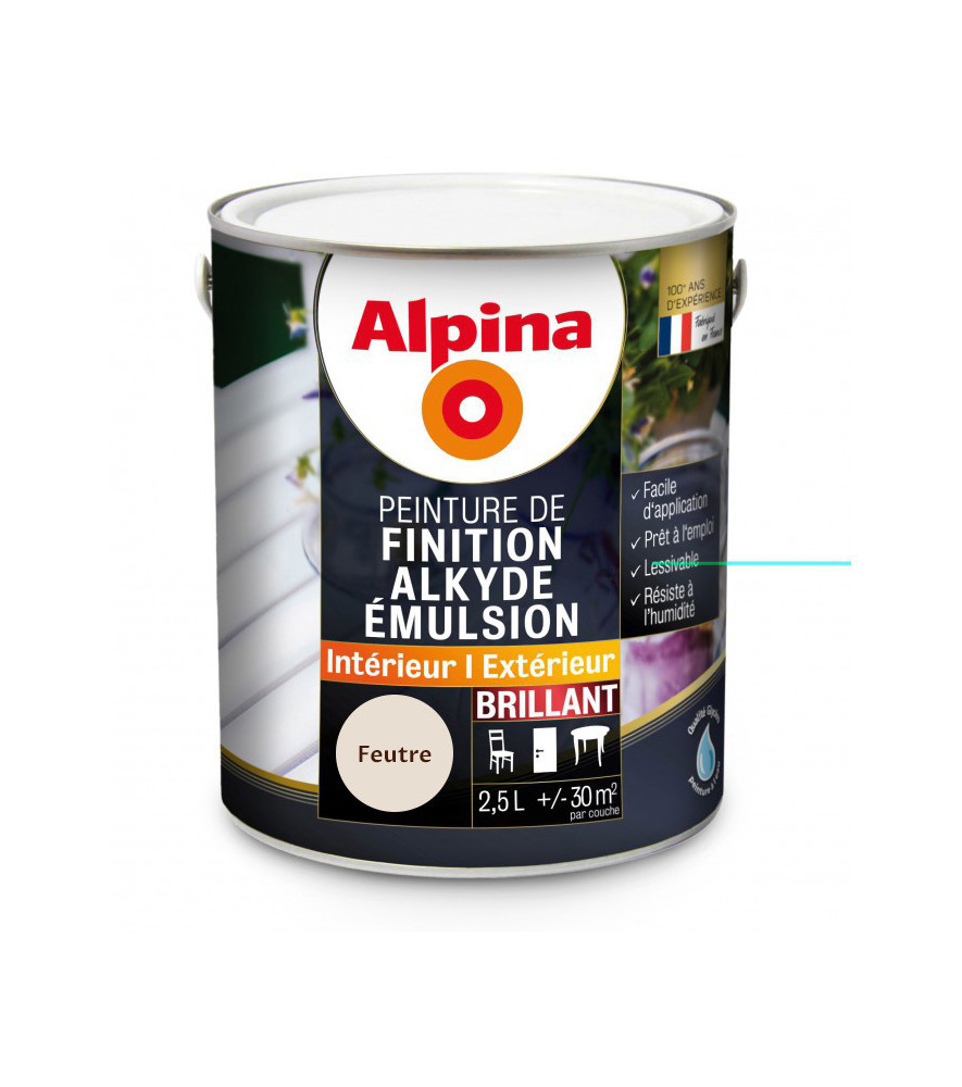 Peinture alkyde émulsion brillant ALPINA 2,5L feutre