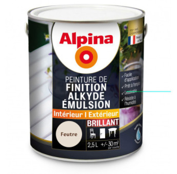 Peinture alkyde émulsion brillant ALPINA 2,5L feutre