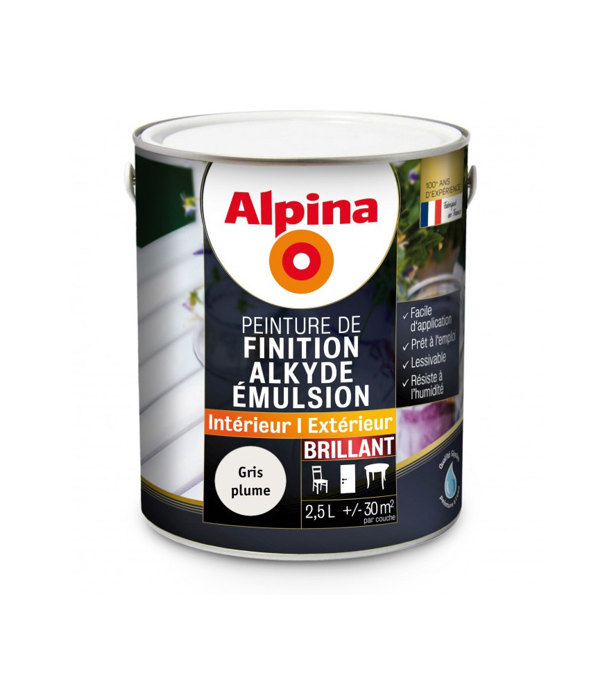 Peinture alkyde émulsion brillant ALPINA 2,5L gris plume