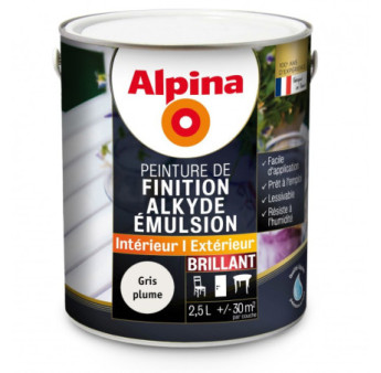 Peinture alkyde émulsion brillant ALPINA 2,5L gris plume