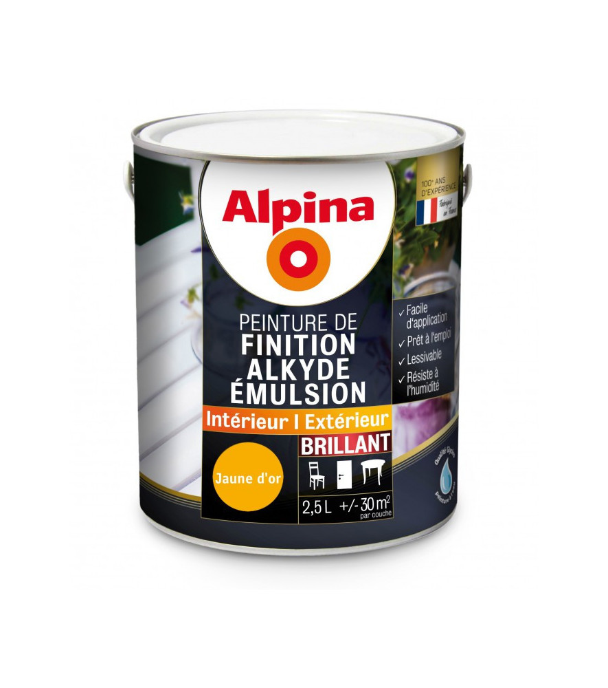 Peinture alkyde émulsion brillant ALPINA 2,5L jaune d'or