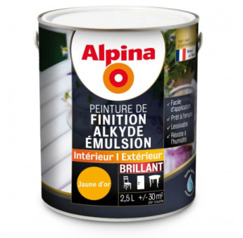 Peinture alkyde émulsion brillant ALPINA 2,5L jaune d'or