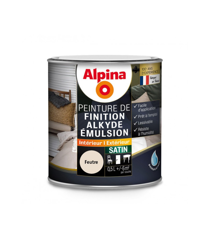 Peinture alkyde émulsion satin ALPINA 0,5L feutre