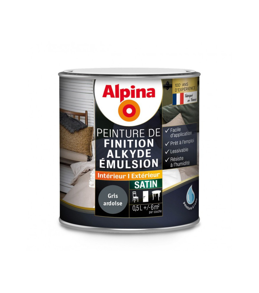 Peinture alkyde émulsion satin ALPINA 0,5L gris ardoise