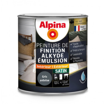 Peinture alkyde émulsion satin ALPINA 0,5L gris ardoise