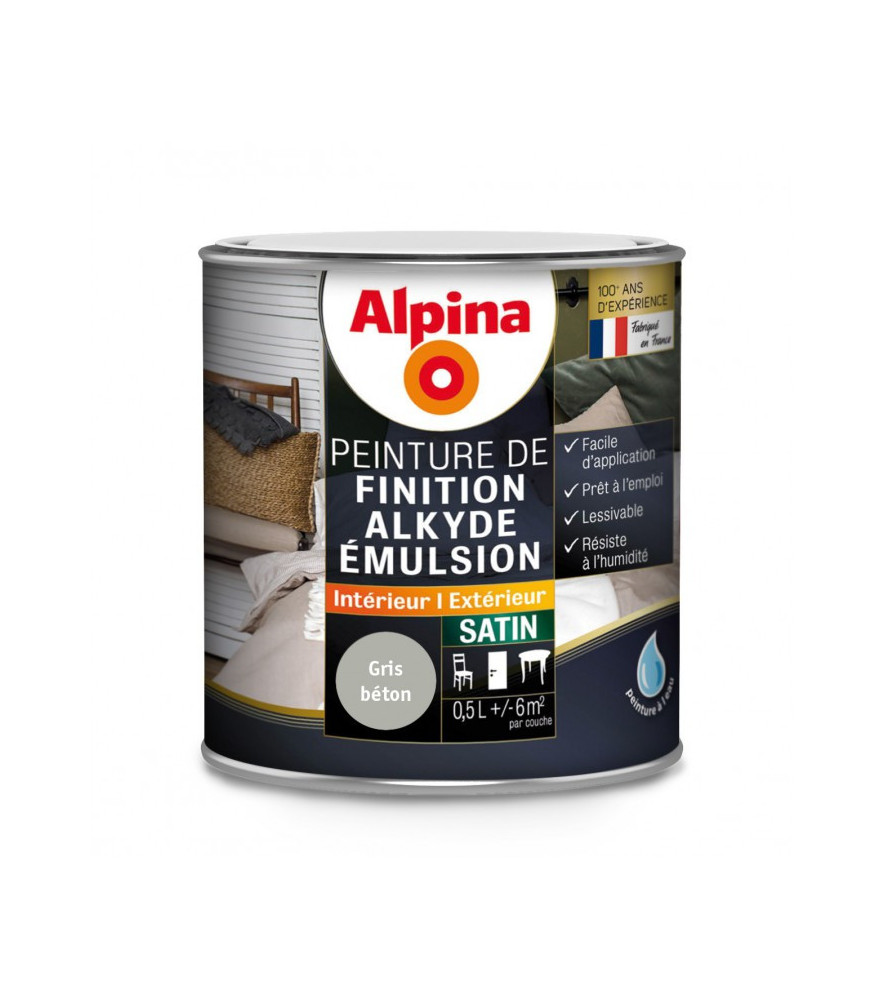 Peinture alkyde émulsion satin ALPINA 0,5L gris béton