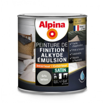 Peinture alkyde émulsion satin ALPINA 0,5L gris béton