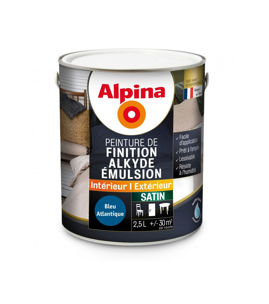 Peinture alkyde émulsion satin ALPINA 2,5L bleu atlantique