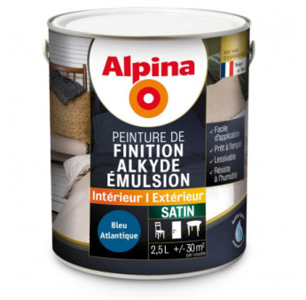 Peinture alkyde émulsion satin ALPINA 2,5L bleu atlantique