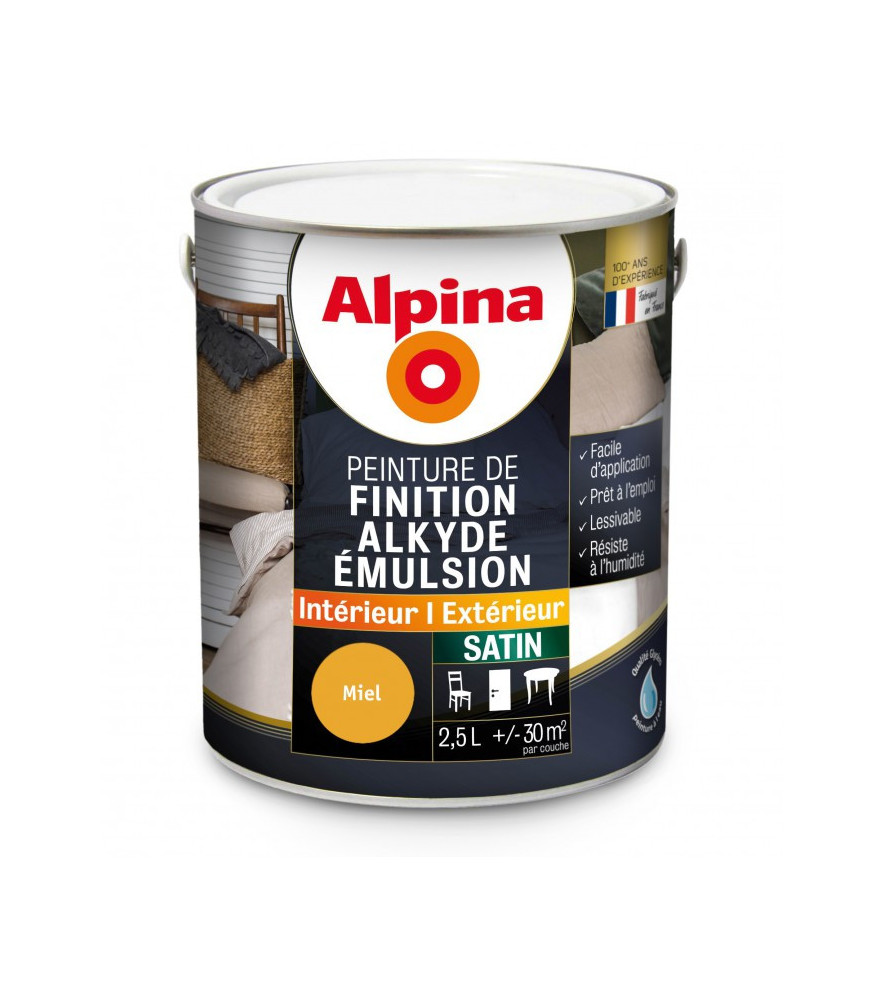 Peinture alkyde émulsion satin ALPINA 2,5L miel