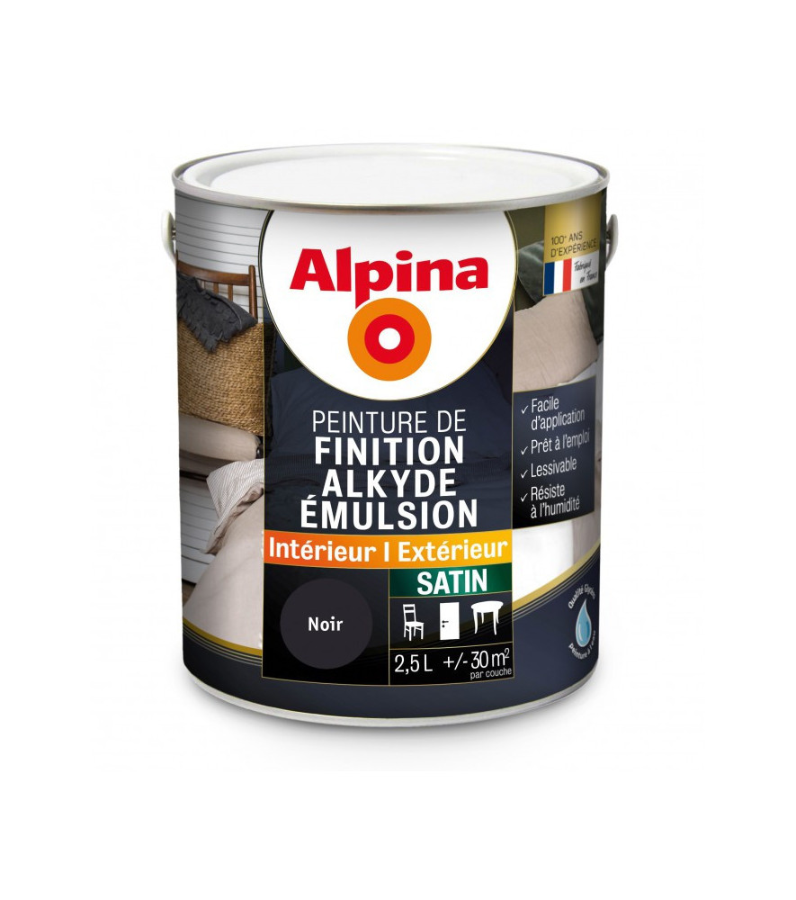 Peinture alkyde émulsion satin ALPINA 2,5L noir