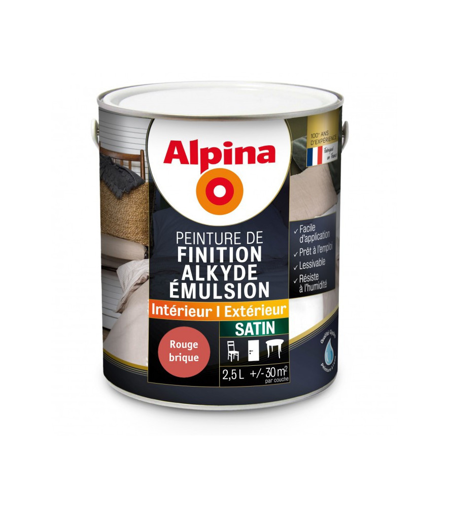 Peinture alkyde émulsion satin ALPINA 2,5L rouge brique