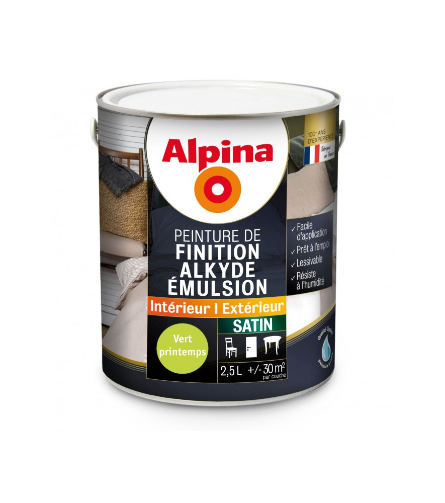 Peinture alkyde émulsion satin ALPINA 2,5L vert printemps