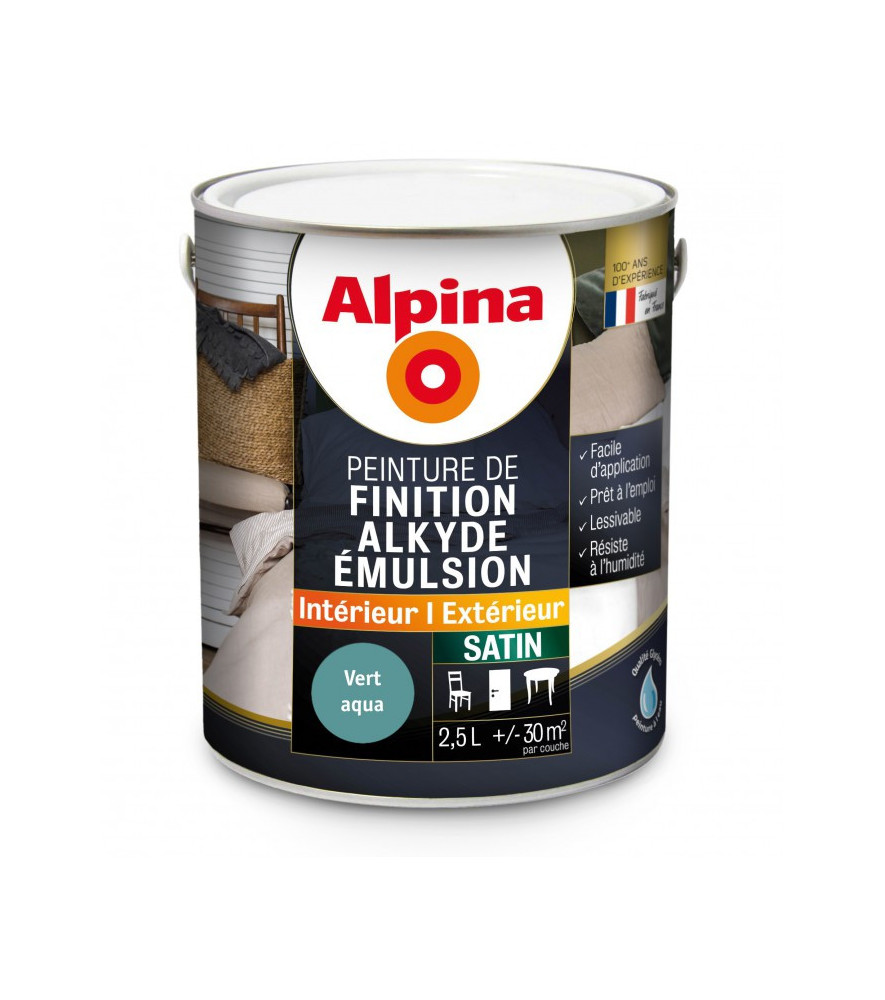 Peinture alkyde émulsion satin ALPINA 2,5L vert aqua