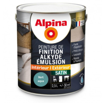 Peinture alkyde émulsion satin ALPINA 2,5L vert aqua