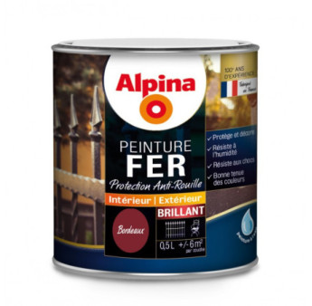 Peinture fer anti-rouille brillante ALPINA bordeaux 0,5L