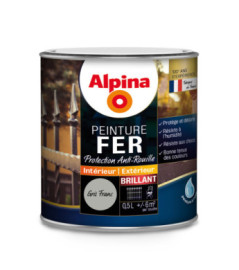 Peinture fer anti-rouille brillante ALPINA 0,5L gris franc