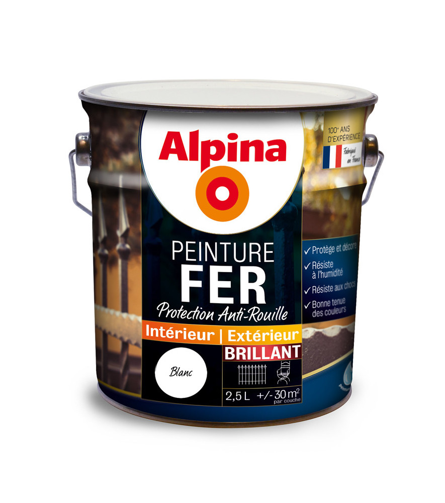 Peinture fer anti-rouille brillante ALPINA 2,5L blanc