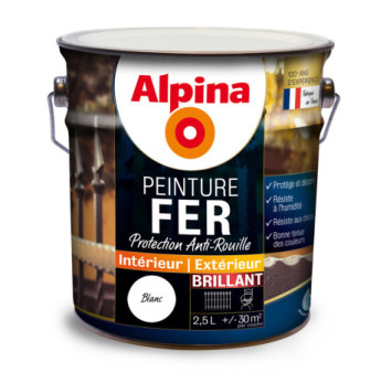 Peinture fer anti-rouille brillante ALPINA 2,5L blanc