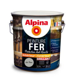 Peinture fer anti-rouille brillante ALPINA 2,5L gris franc