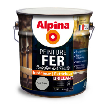 Peinture fer anti-rouille brillante ALPINA 2,5L gris franc