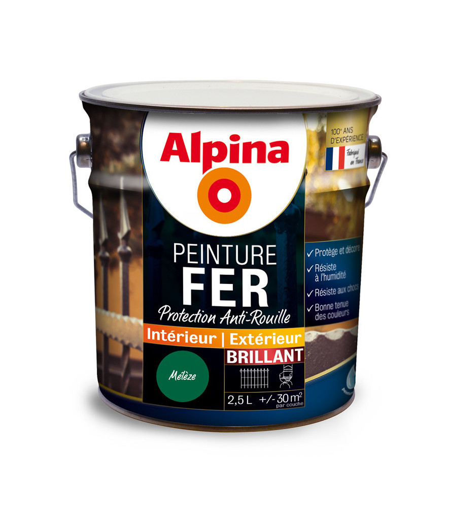 Peinture fer anti-rouille brillante ALPINA 2,5L mélèze