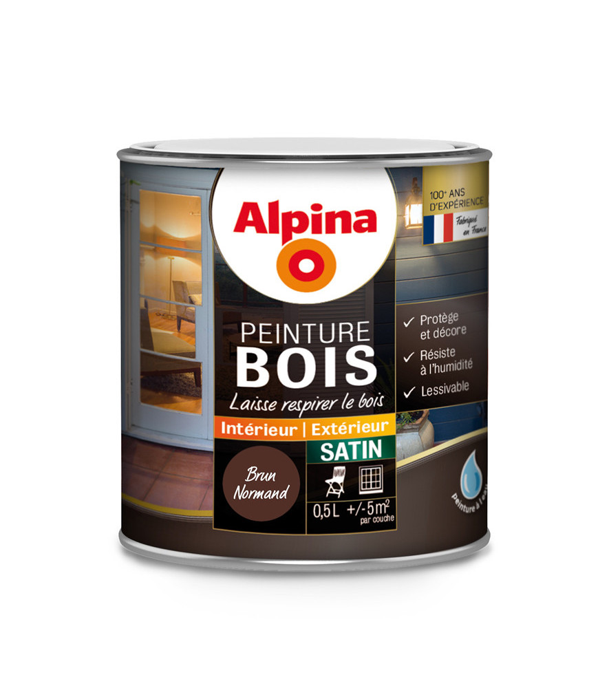 Peinture bois microporeuse satin ALPINA 0,5L brun normand