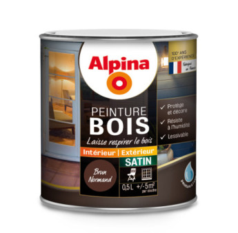 Peinture bois microporeuse satin ALPINA 0,5L brun normand