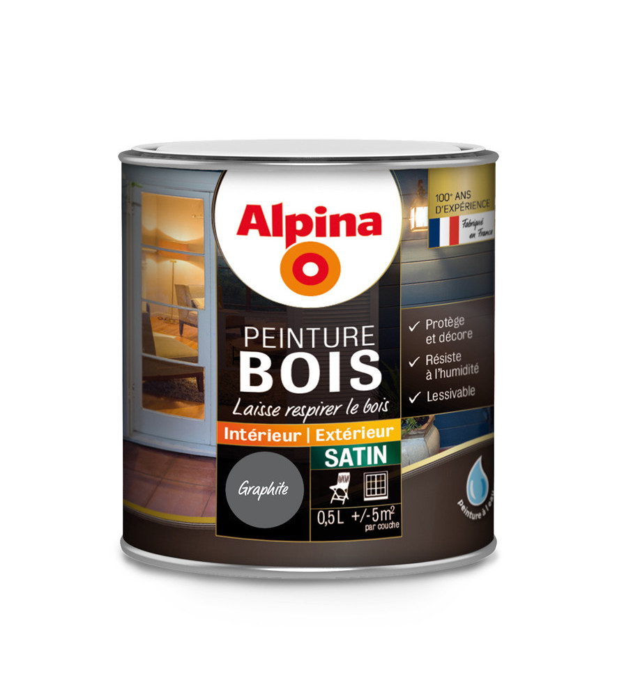 Peinture bois microporeuse satin ALPINA 0,5L graphite