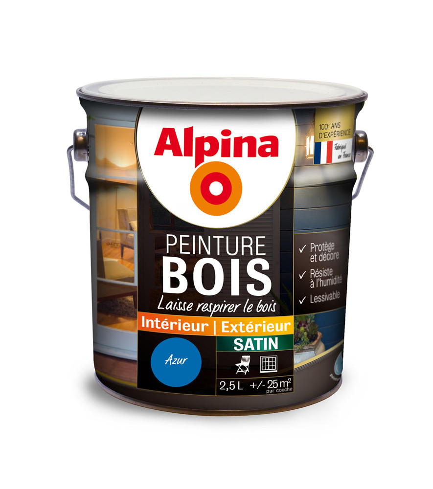 Peinture bois microporeuse satin ALPINA 2,5L azur