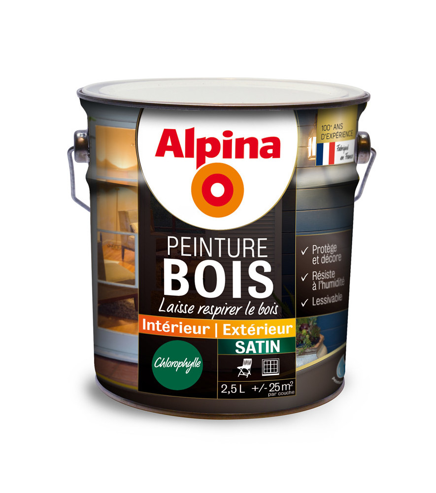 Peinture bois microporeuse satin ALPINA 2,5L chlorophylle