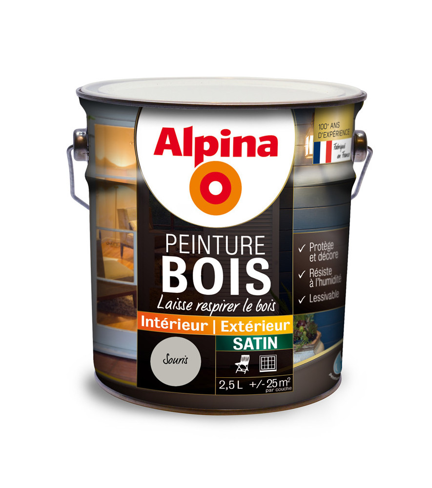 Peinture bois microporeuse satin ALPINA 2,5L souris