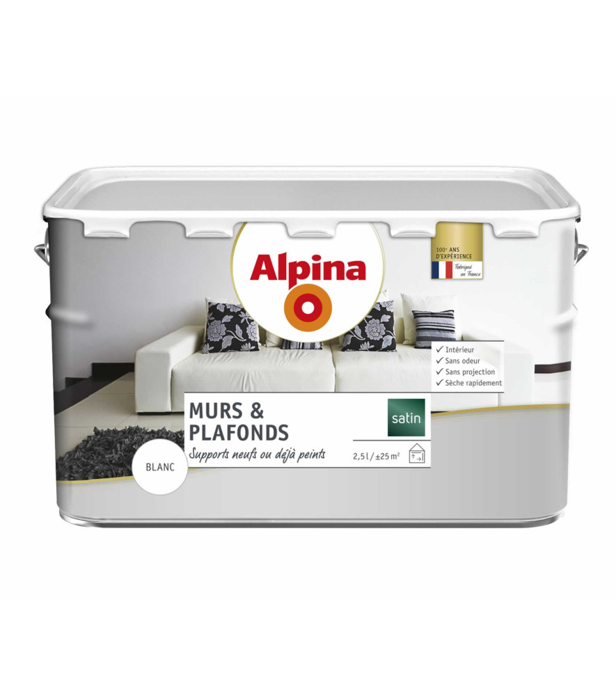 Peinture ALPINA murs & plafonds satin blanc 2,5L