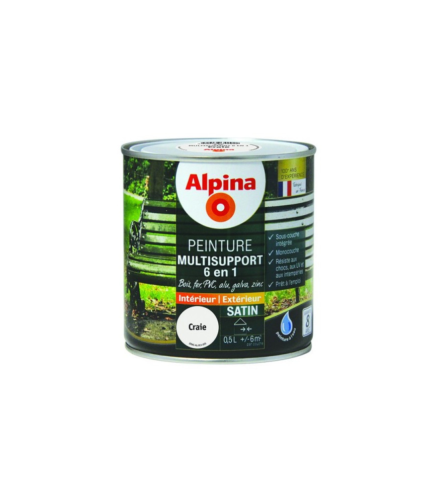 Peinture multisupport 6en1 satin ALPINA 0,5L craie