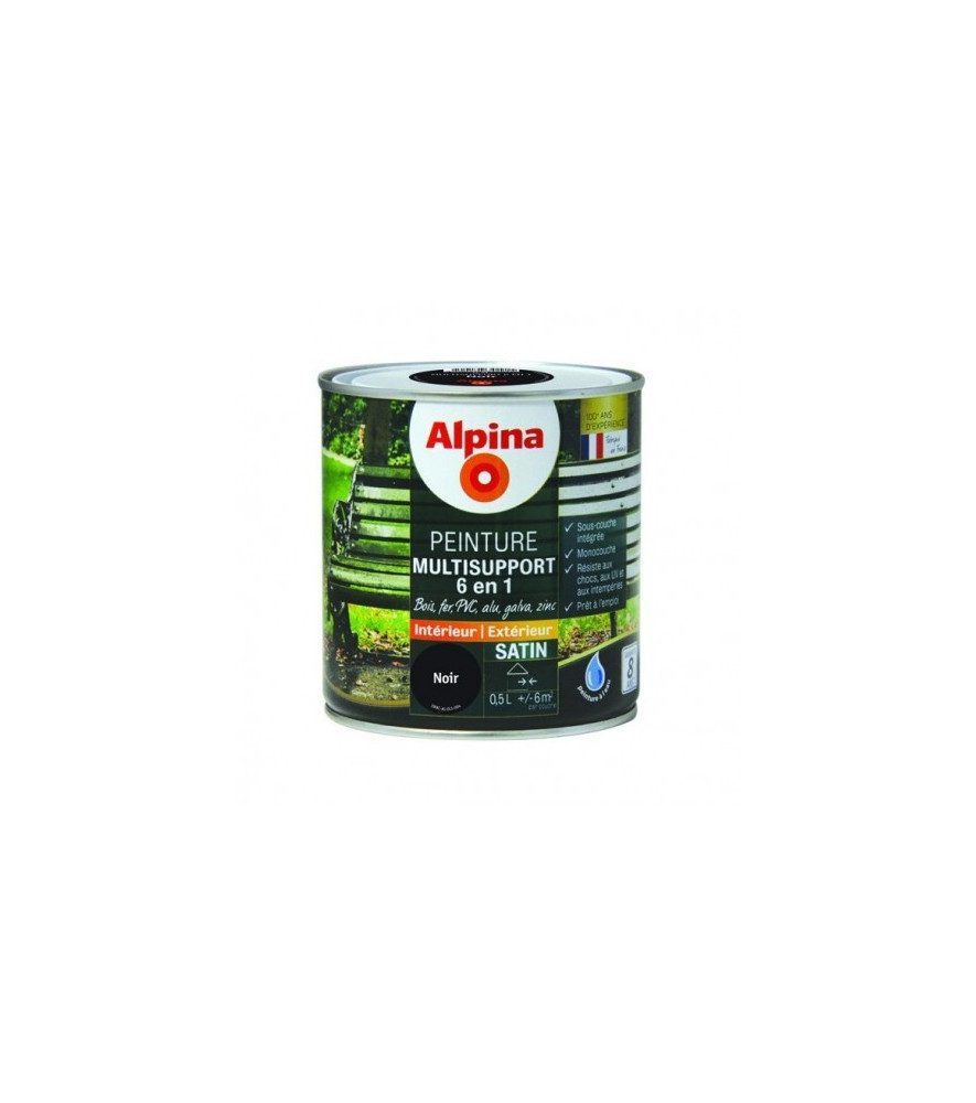 Peinture multisupport 6en1 satin ALPINA 0,5L noir