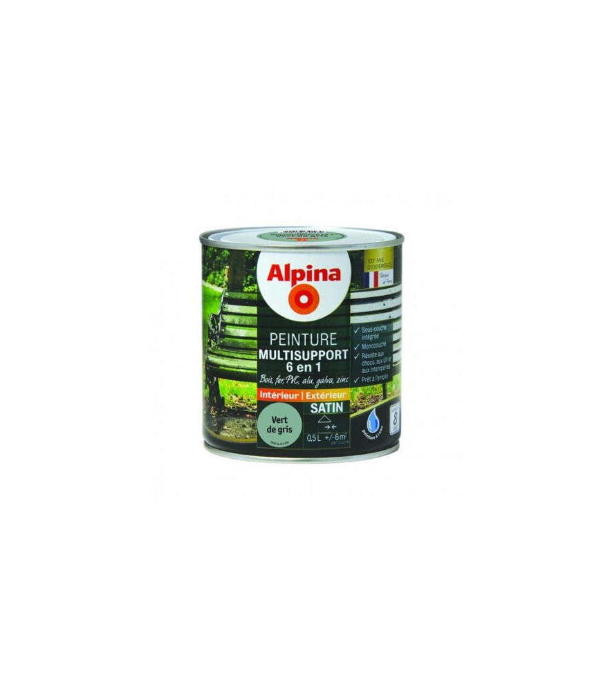 Peinture multisupport 6en1 satin ALPINA 0,5L vert de gris