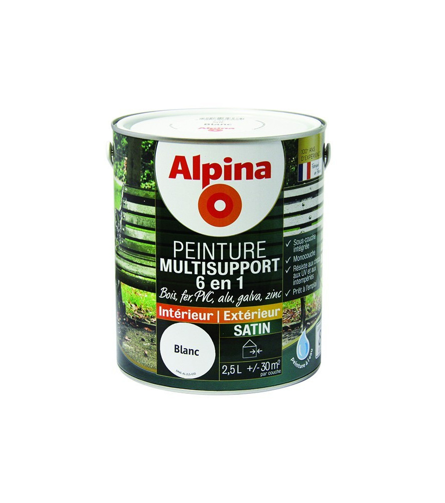 Peinture multisupport 6en1 satin ALPINA 2,5L blanc