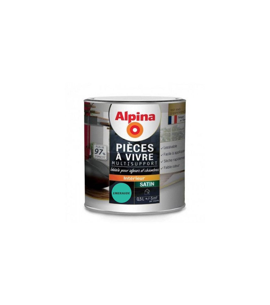 Peinture pièces à vivre satin ALPINA 0,5L émeraude